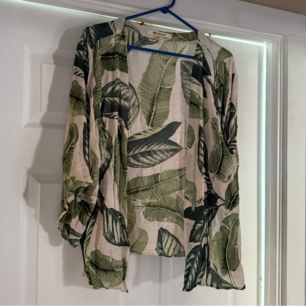 Rip Curl Monstera Leaf Print Open Kimono Top